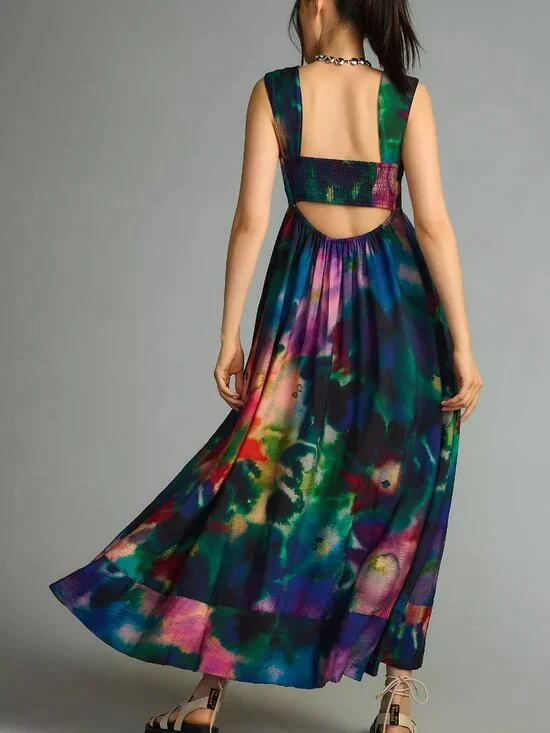 Anthropologie A-Line Watercolor Maxi Dress - Picture 3 of 10